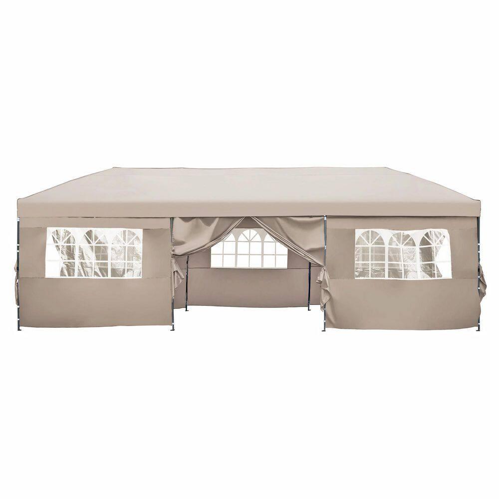 Khaki 10x30 Heavy Duty Outdoor Pop Up Canopy Tent with Sidewalls