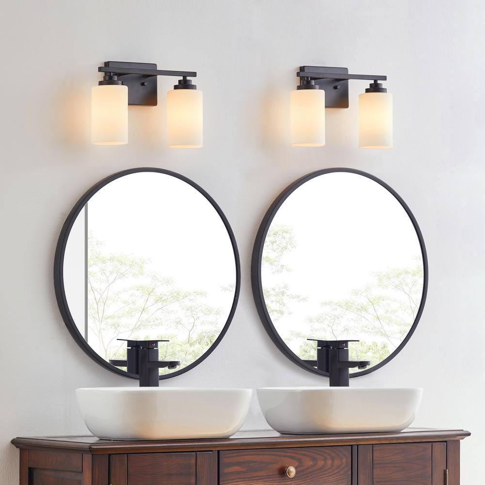 KAWOTI 2-Light Dimmable Bathroom Vanity Light with Frosted White Glass Black