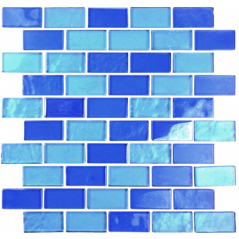 Landscape 1 in. x 2 in. Translucent Glass Plastic Face Mounted Brick Mosaic Designer Pool Tile