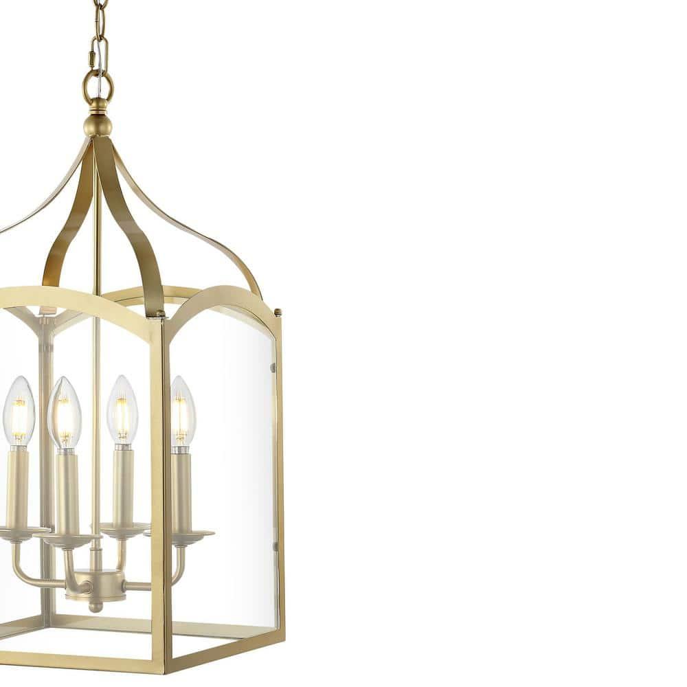 11" LED 4-light Ruth Classic Lantern Metal/Glass Pendant Antique Gold - JONATHAN Y: ETL Listed, Adjustable Height