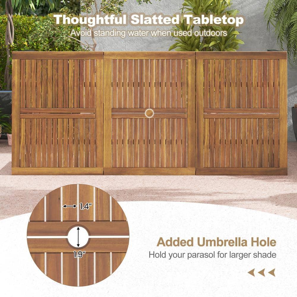 Costway 79" Acacia Wood Patio Table 8-Person Outdoor Dining Table with Umbrella Hole