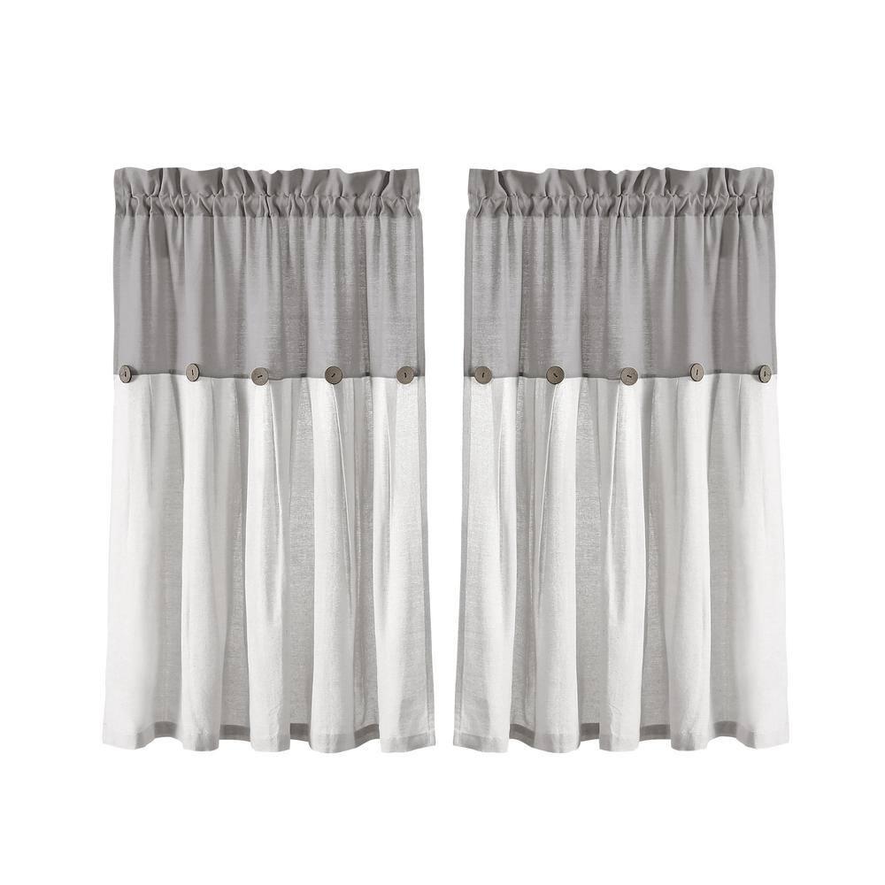 Lush Decor Linen Button Cotton Blend Tailored 29'' W Cafe Curtain (Set of 2)