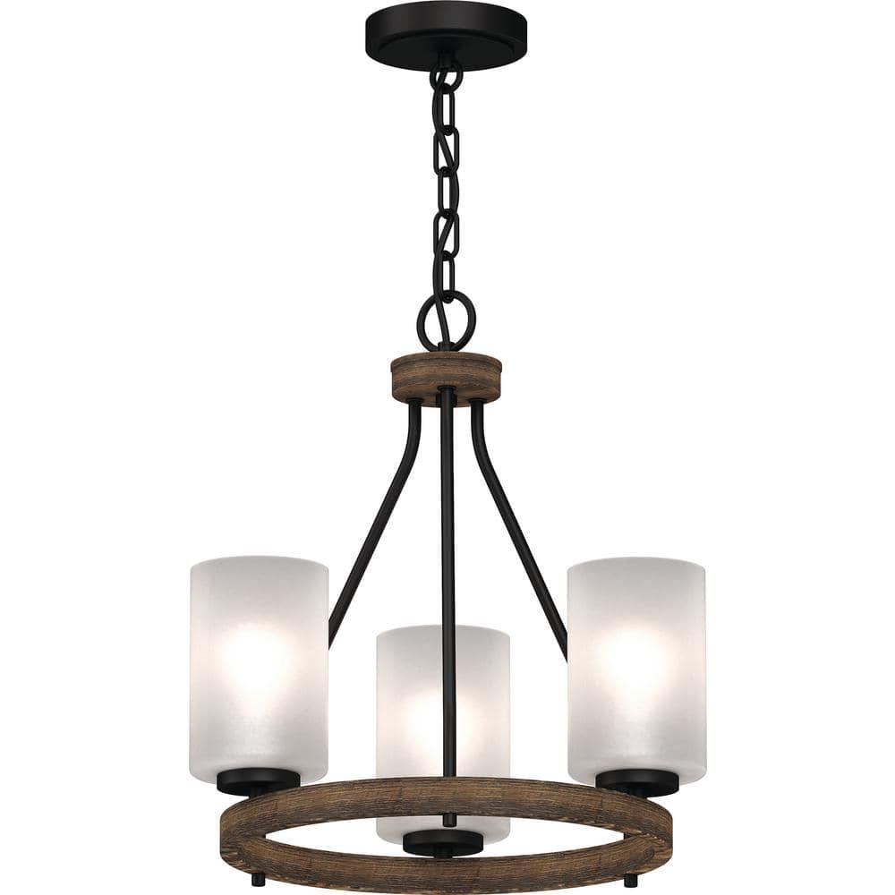 Black Walnut 17" Mini Chandelier with Frosted Glass Shades