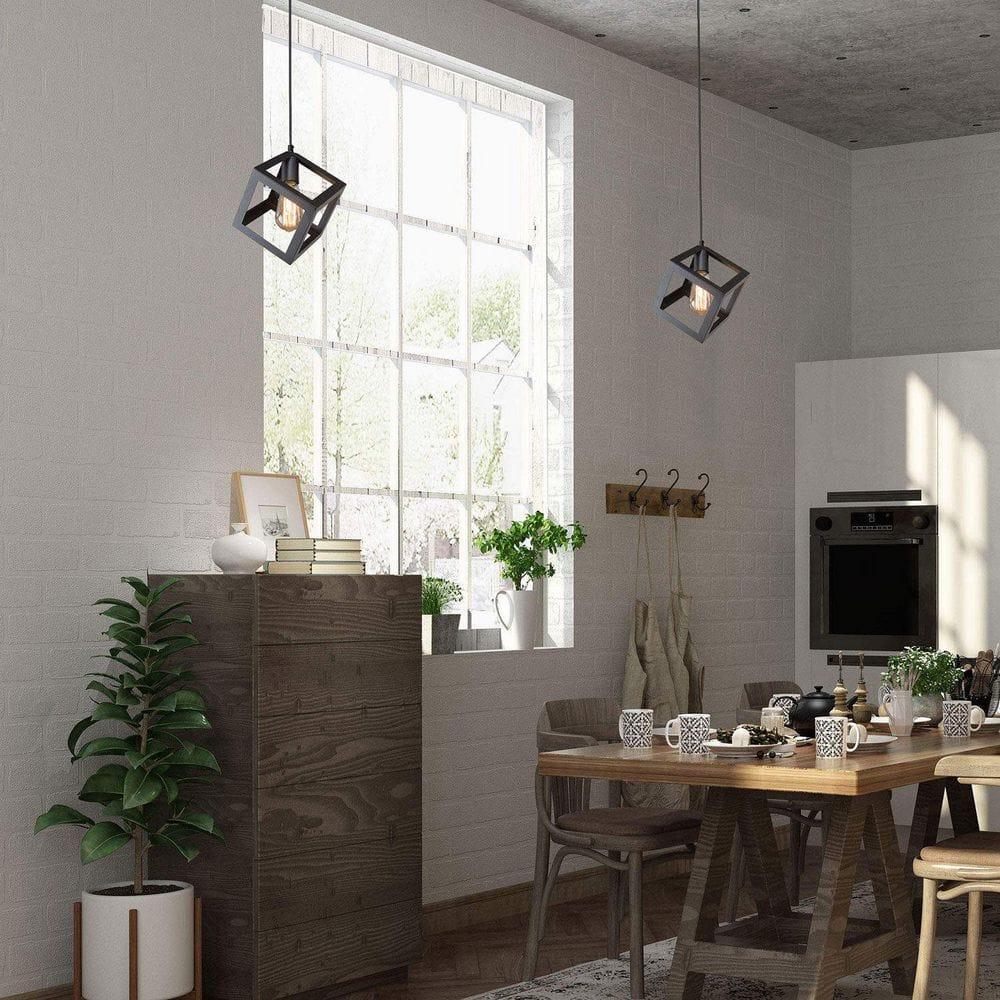 1-Light Matte Black Modern/Contemporary Geometric LED Mini Kitchen Island Light, Kitchen Island Chandeliers Light for Dining Room, Kitchen Island, Bedroom