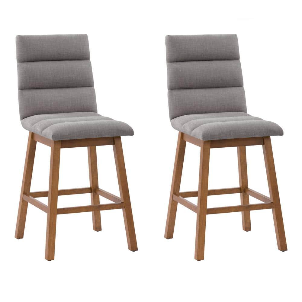 CorLiving Set of 2 Boston Channel Tufted Fabric Barstools Light Gray: Upholstered, Rubberwood Legs, Foam Padded