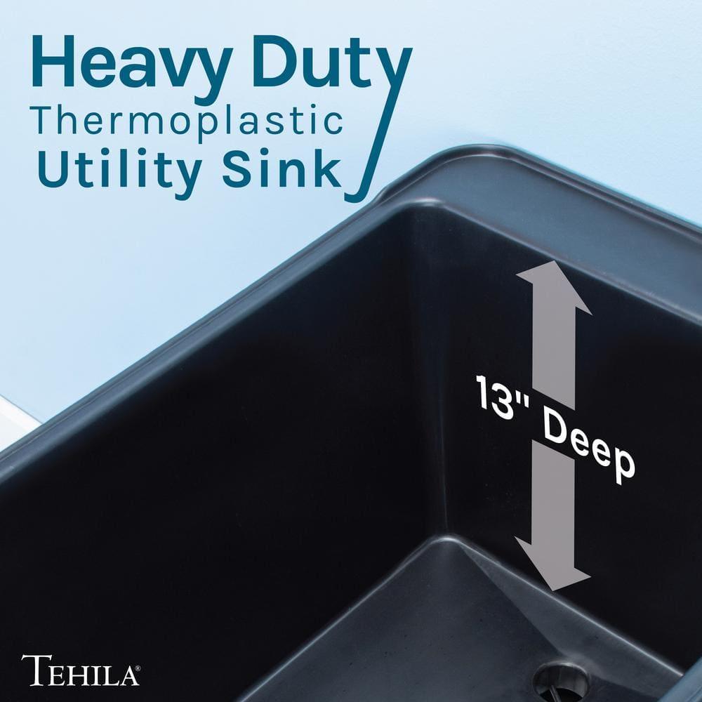 TEHILA Space Saver 16 Gallon Black Utility Sink with Chrome Finish Faucet & Side-Sprayer