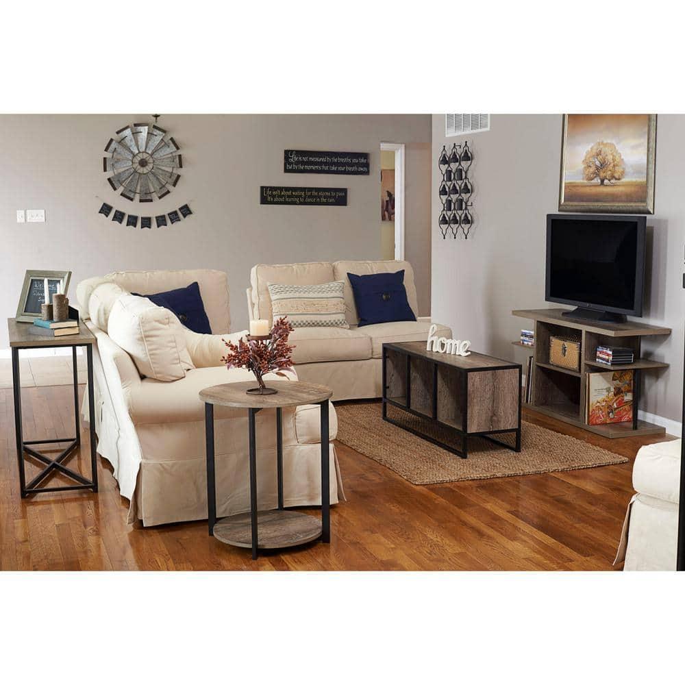 Household Essentials Jamestown Round End Table Ashwood: Modern Minimalist, Iron Frame, Particle Board