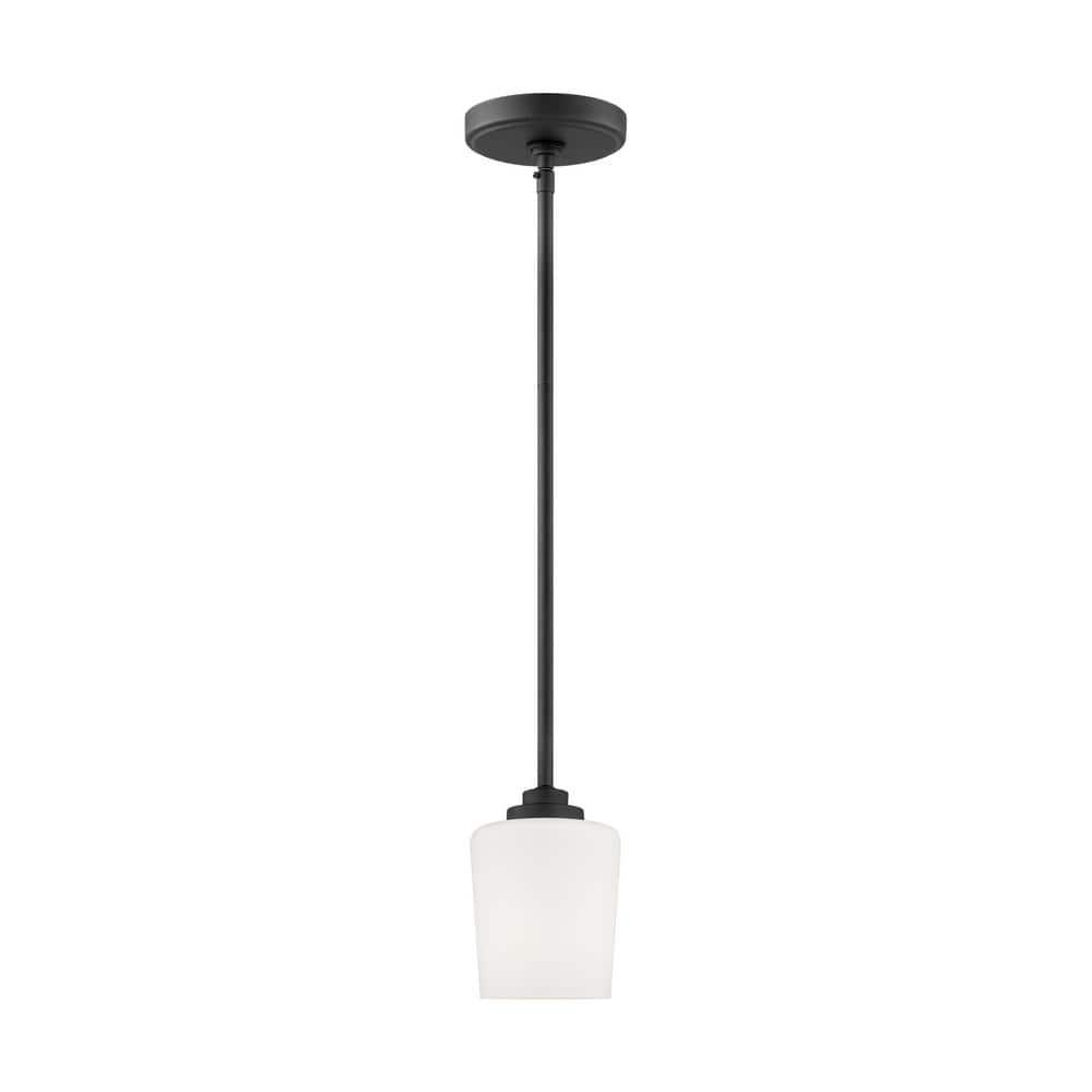 Generation Lighting Windom 1 -Light Midnight Black Traditional Etched glass Cylinder Medium Hanging Pendant light
