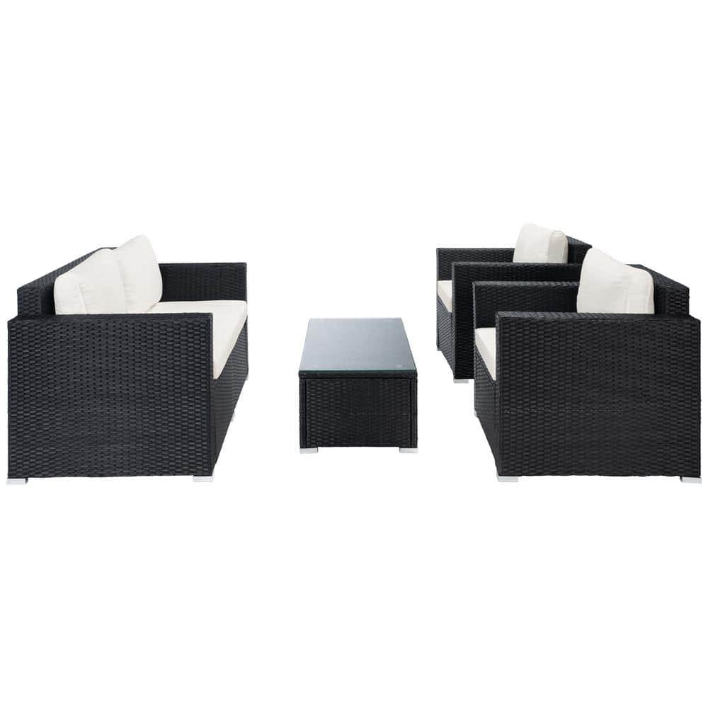 Machie 4Pc Living Set - Indoor/Outdoor - PAT7508 - Black/Beige - Safavieh