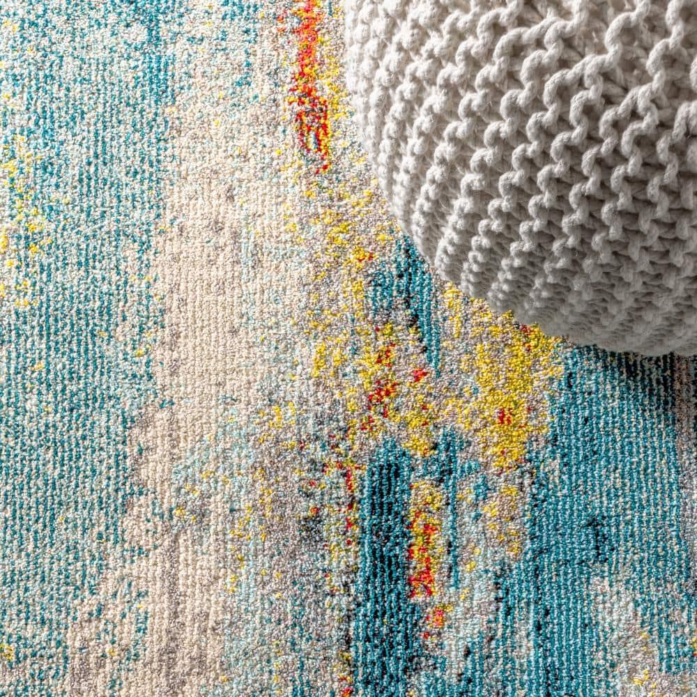 JONATHAN  Y Contemporary POP 5 x 8 (ft) Loomed Polypropylene Blue/Cream/Yellow Rectangular Indoor Abstract Bohemian/Eclectic Area rug