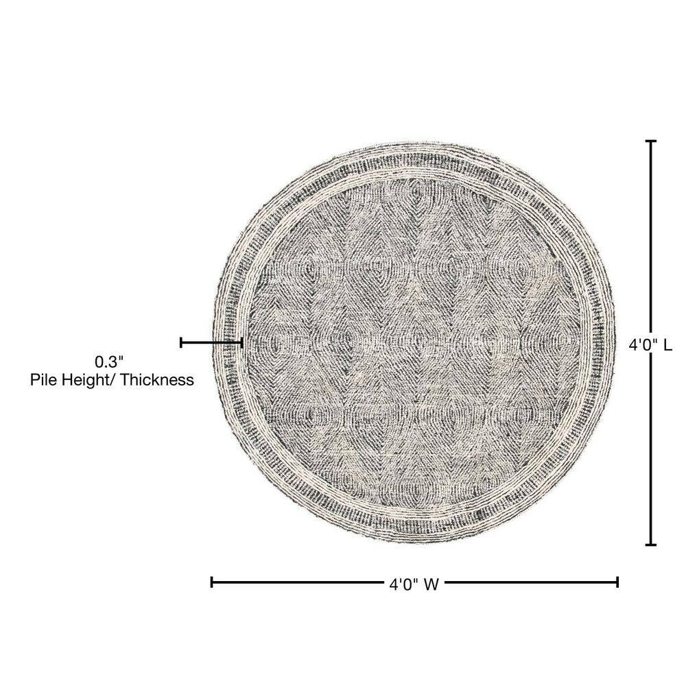 Abstract ABT340 Handmade Indoor Area Rug - Ivory/Charcoal - 4' Round - Safavieh