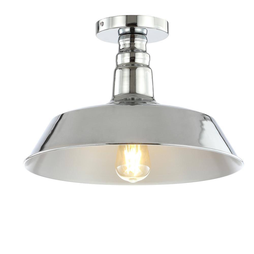 JONATHAN Y JYL9516B Cassidy 14" Metal LED Semi-Flush Mount, 2700K, Farmhouse, Rustic, Industrial, Coastal, Cottage, Transitional, Scandinavian, Dining Room, Kitchen, Foyer, Hallway, Chrome