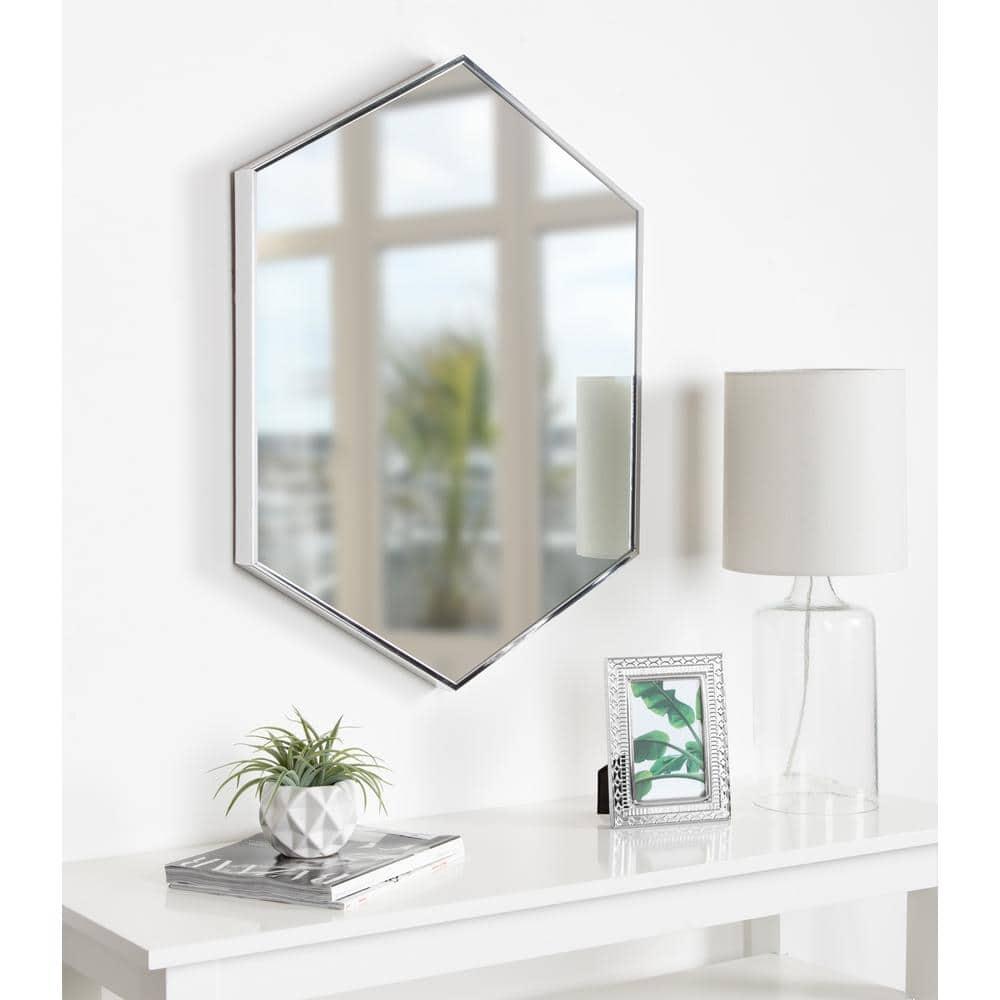 Kate and Laurel Rhodes Modern Hexagon Wall Mirror, 22 x 31, Silver, Decorative Geometric Hexagon MIrror with Chrome Finish for Elegant Contemporary Wall Decor