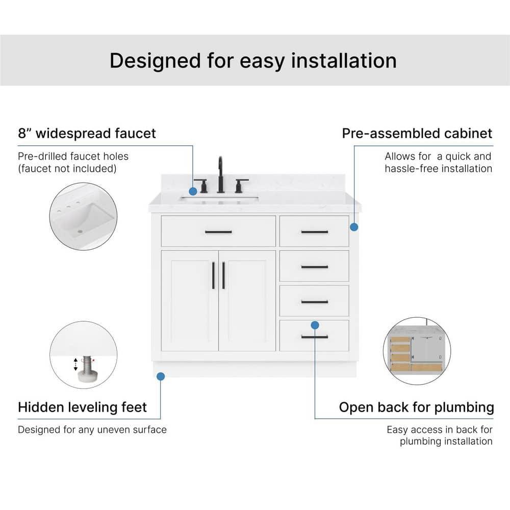 Ariel T042slcqrvo Hepburn 42" Free Standing Single Basin Vanity Set - White