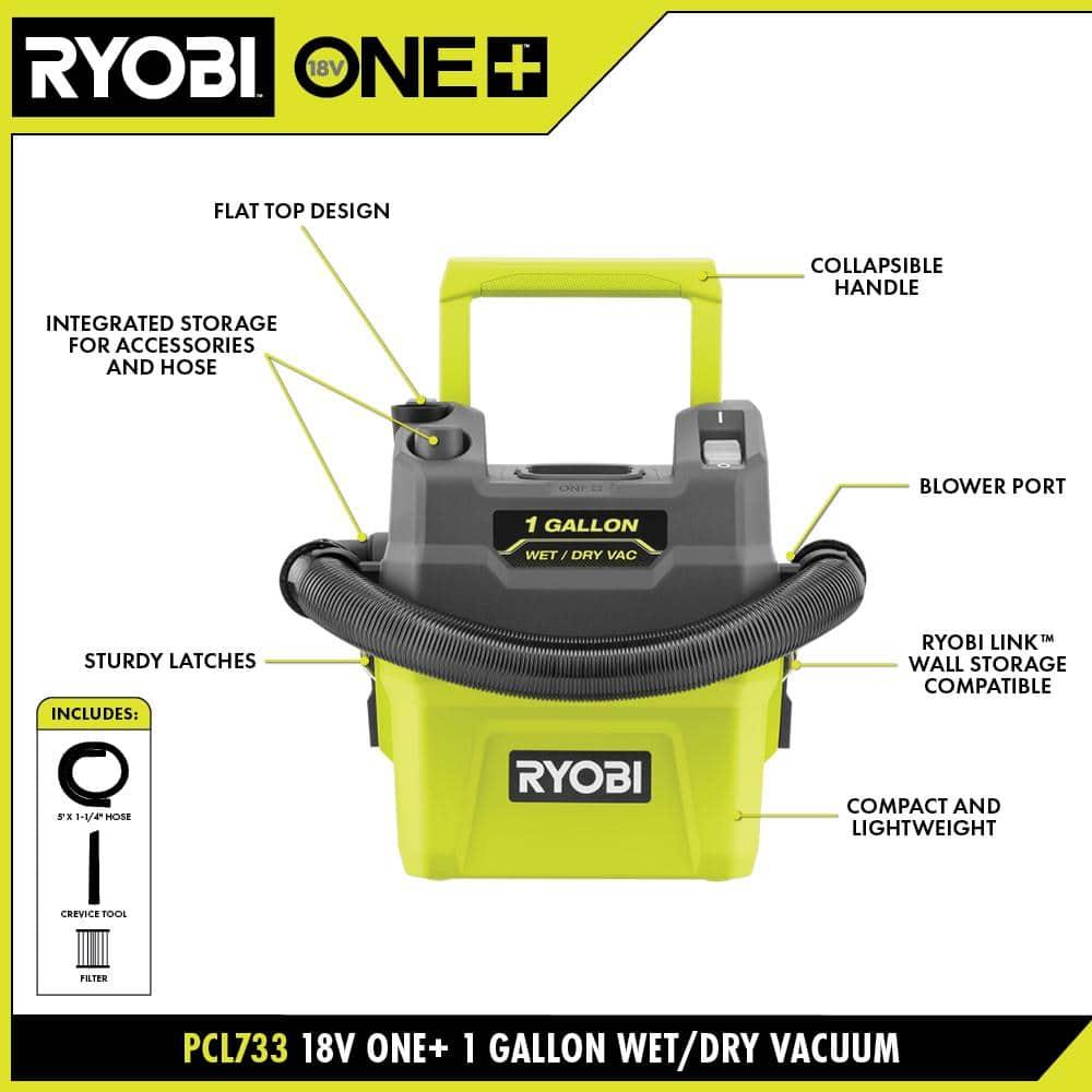 RYOBI 18V ONE+, 1 Gallon, Cordless, Wet/Dry Vacuum Cleaner