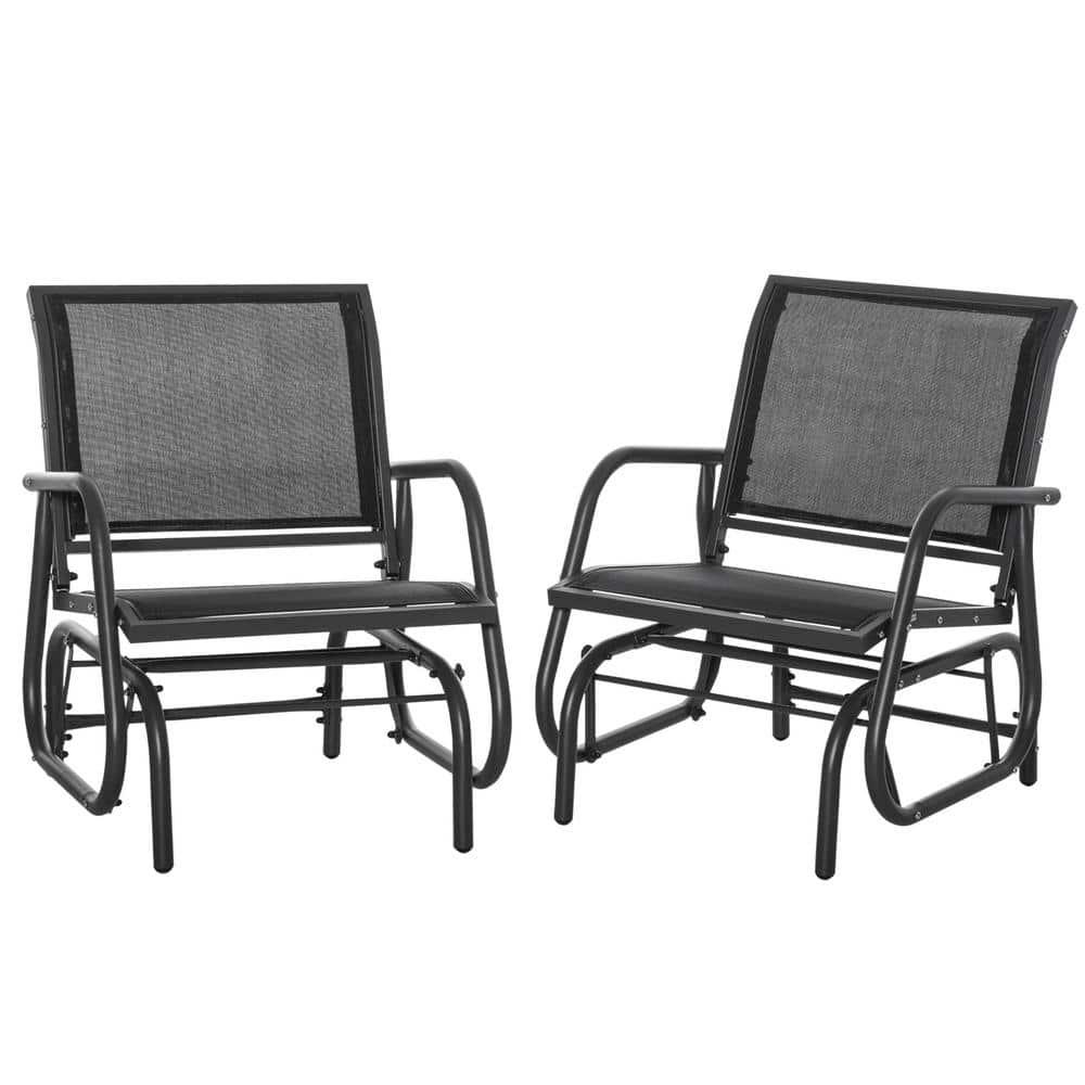 Outsunny Outdoor Glider Chairs, Swing Chair with Breathable Mesh Fabric, Curved Armrests and Steel Frame for Porch, Garden, Poolside, Balcony, Black