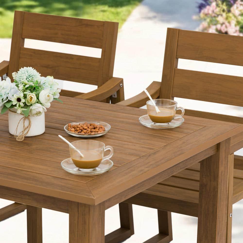 7-Piece Brown Recycled Plastic HDPS Outdoor Dining Set All Weather Indoor Outdoor Patio Table and Chairs with Armrest