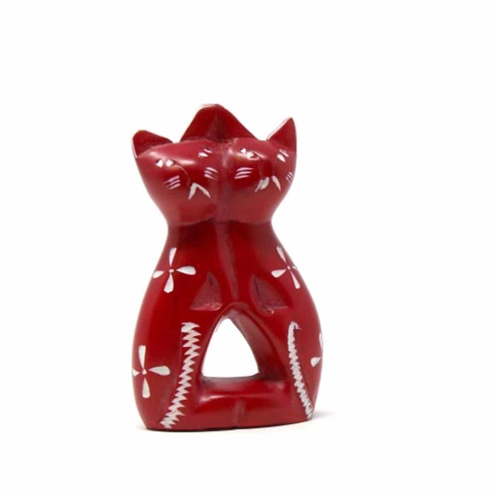 Lovey Cats Soapstone Sculpture, Red