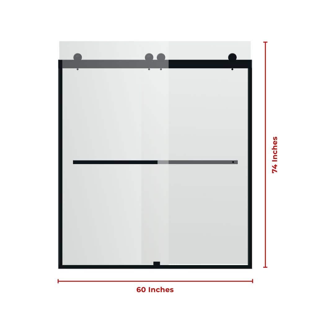 56" - 60" W 74” H Double Sliding Frameless Shower Door with Fixed Glass Panel