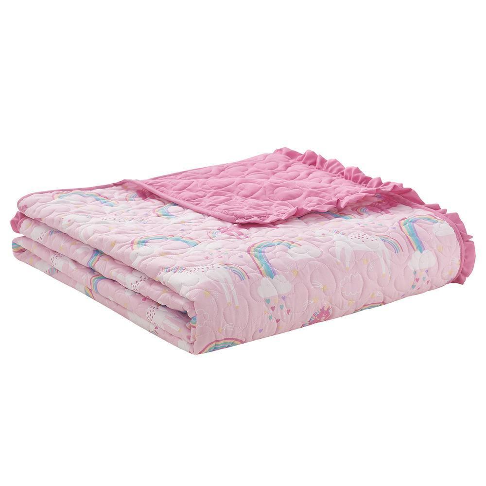 Alex + Bella ALEX + BELLA Unicorn Parade Pink Reversible Microfiber Quilt Set