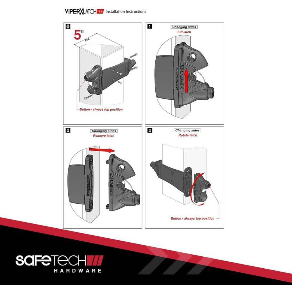 Safetech Hardware ViperX5-2 Two-Sided Gate Latch | Wrap Around Design - No Post Drilling | Padlock Lockable | Left & Right Reversible | Double Gate Access w/Push Button | 2” Vinyl & Aluminum - White