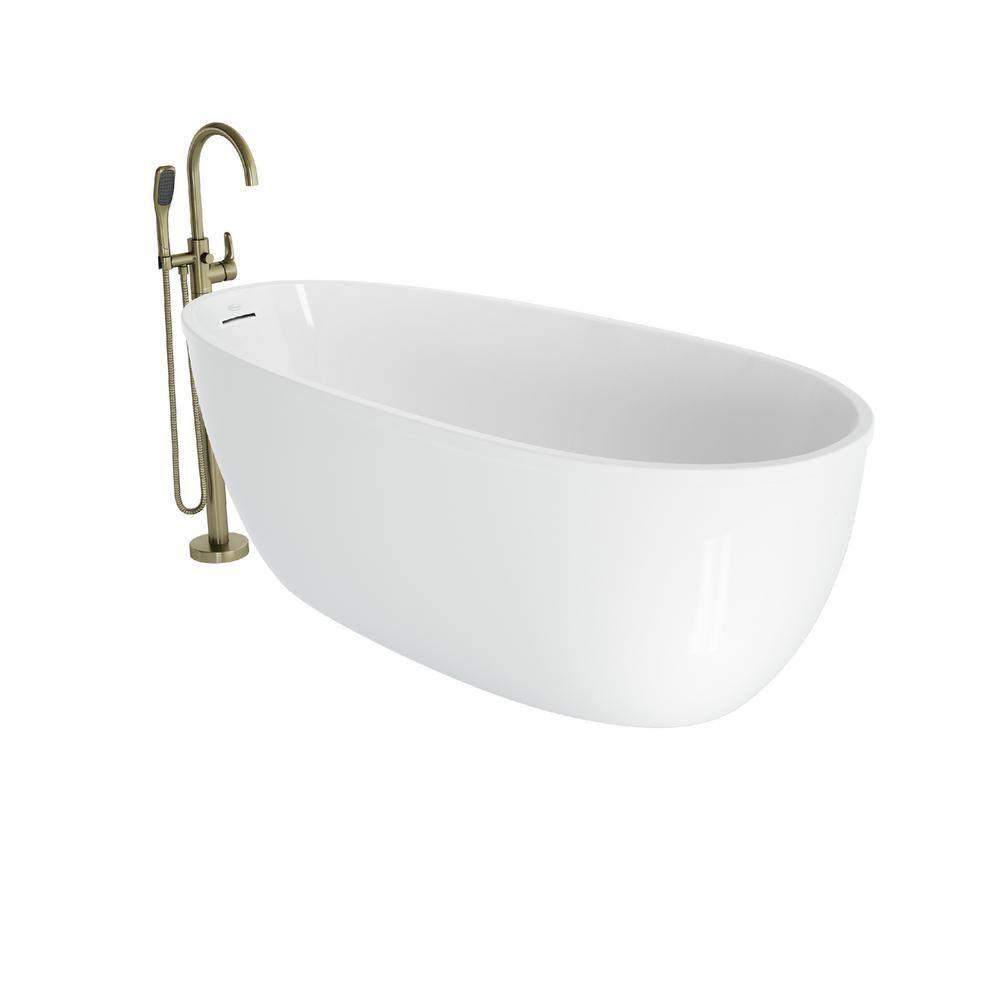 STRETTO 6732 Acrylic Freestanding Soaking Bath Univ End Drain White/White With NW50827 Round Tub Filler Chrome