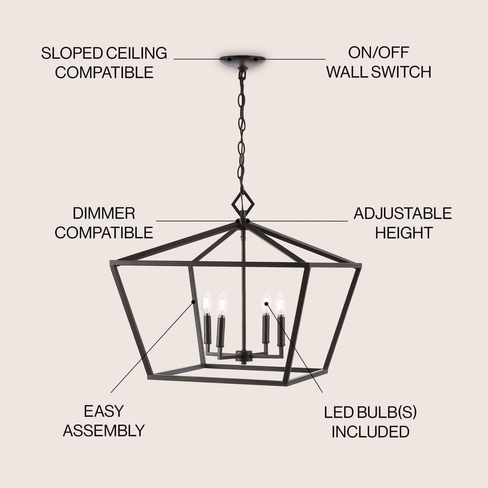 Gatsby 23" 4-Light Adjustable Iron Rustic Glam LED Pendant, Oil Rubbed Bronze