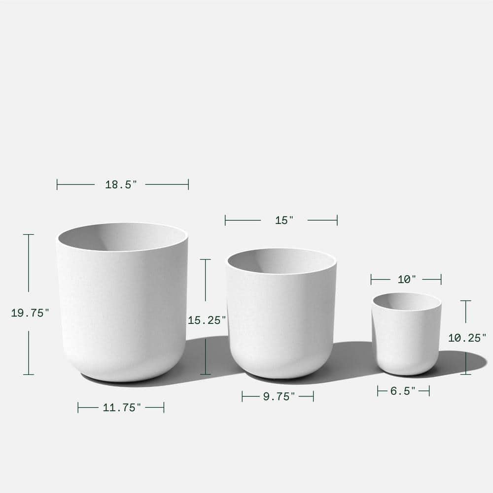 Veradek Kona Series Bundle - Three Piece Set of Plastic-Stone Planters - White
