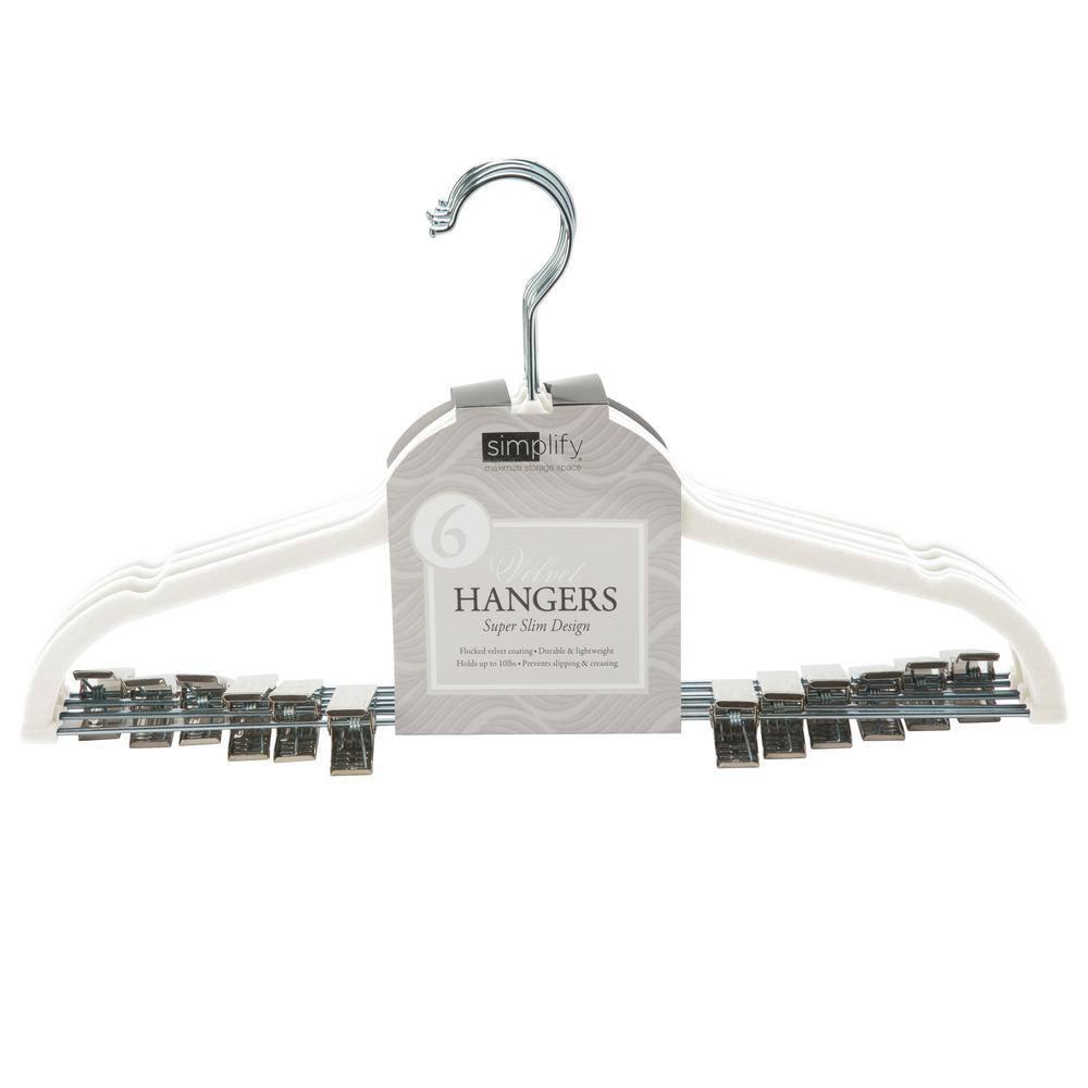 Simplify 6pk Velvet Suit Hanger with Clips White