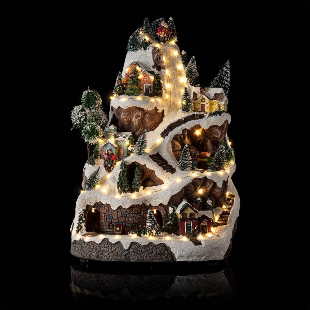 18-Inch Snowy Mountain Village with LED Lights and Music