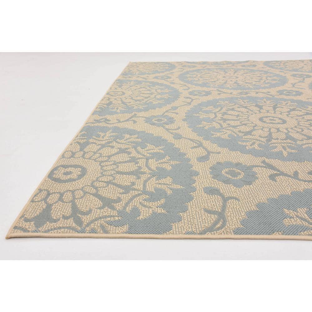 Unique Loom Outdoor Botanical Collection Area Rug - Medallion (9'  x 12' 2" Rectangle Aqua/Beige)