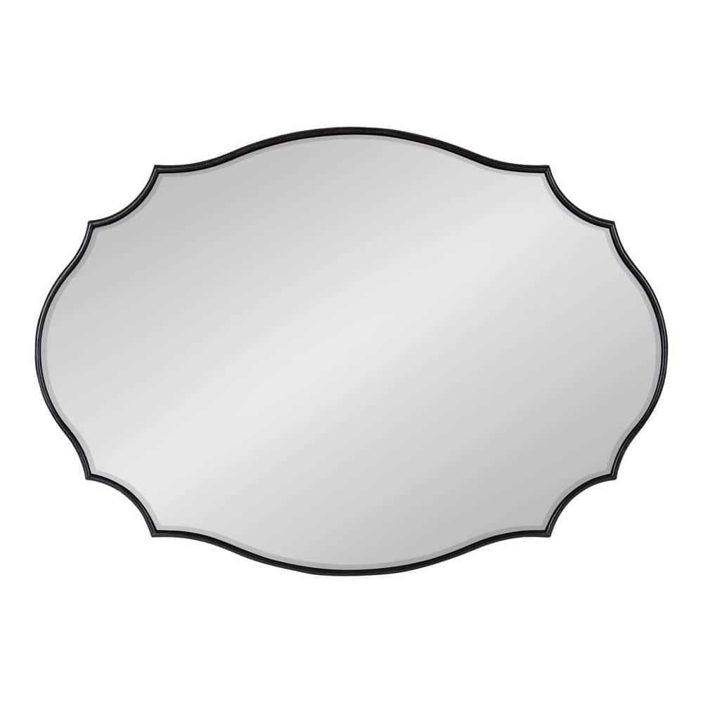 Kate and Laurel Leanna Glam Oval Mirror, 24 x 36, Black, Modern Scalloped Mirror for Wall