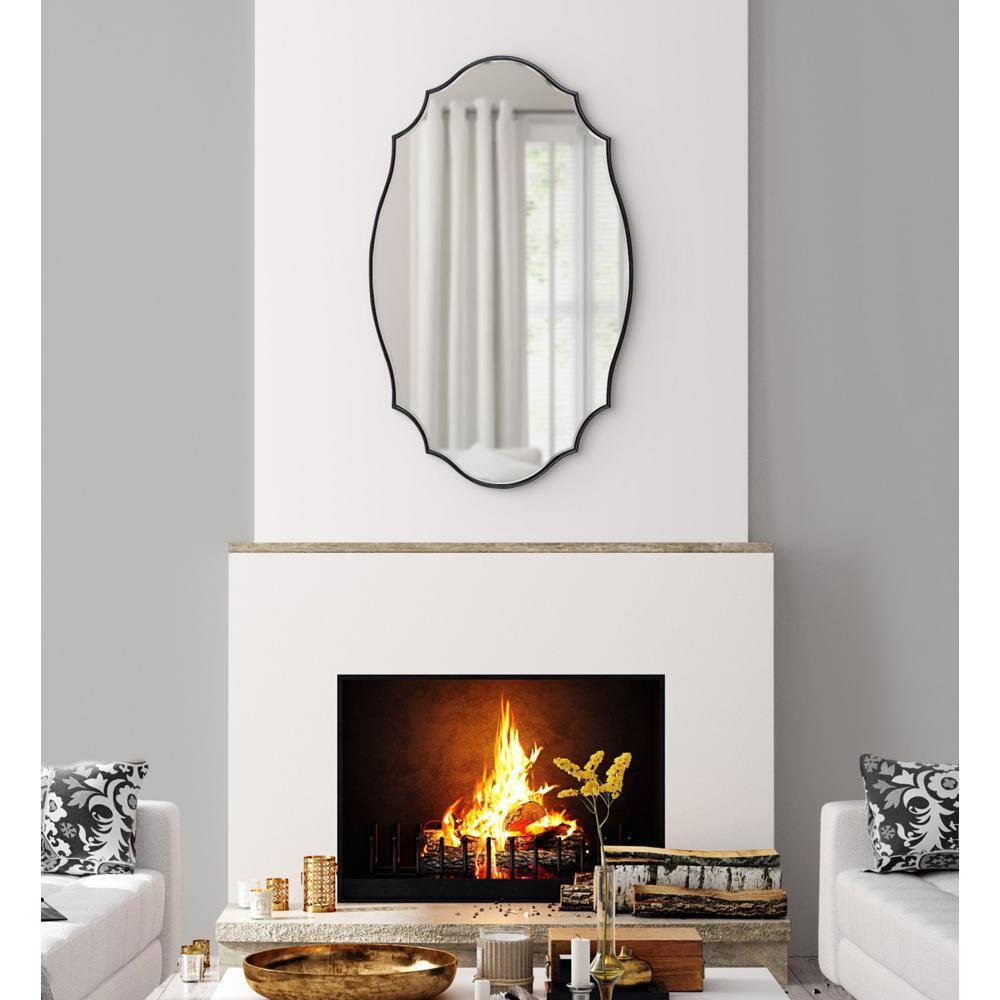 Kate and Laurel Leanna Glam Oval Mirror, 24 x 36, Black, Modern Scalloped Mirror for Wall