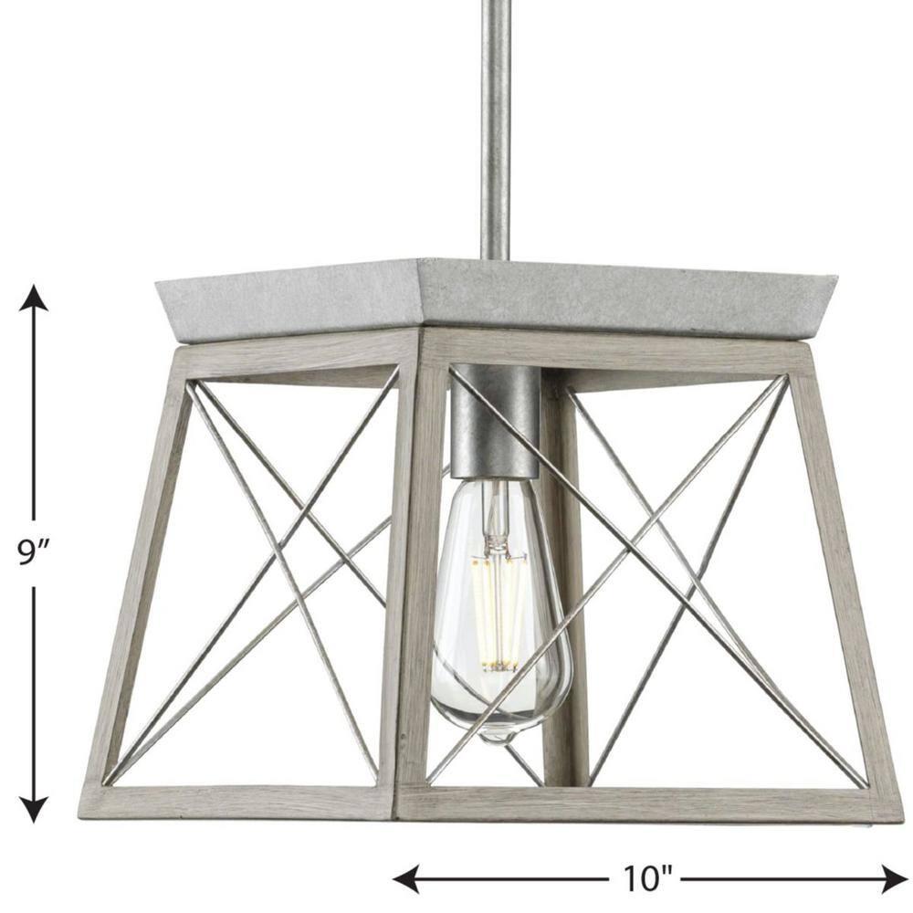 Progress Lighting Briarwood 1-Light Mini-Pendant, Steel, Galvanized, Faux-Painted Wood Enclosure, Canopy Included