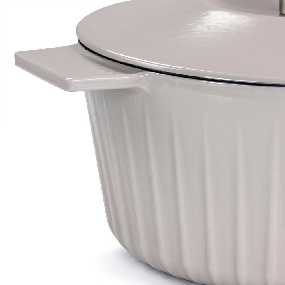 Martha Stewart Martha Stewart Enameled Cast Iron 5 Quart Embossed Stripe Dutch Oven With Lid In Warm Grey