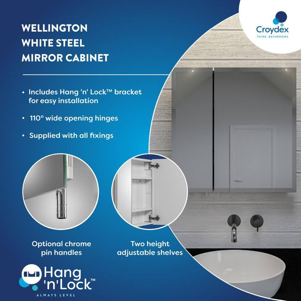 Croydex Wellington Double Door Aluminium Bathroom Medicine Cabinet in White (24x24in)