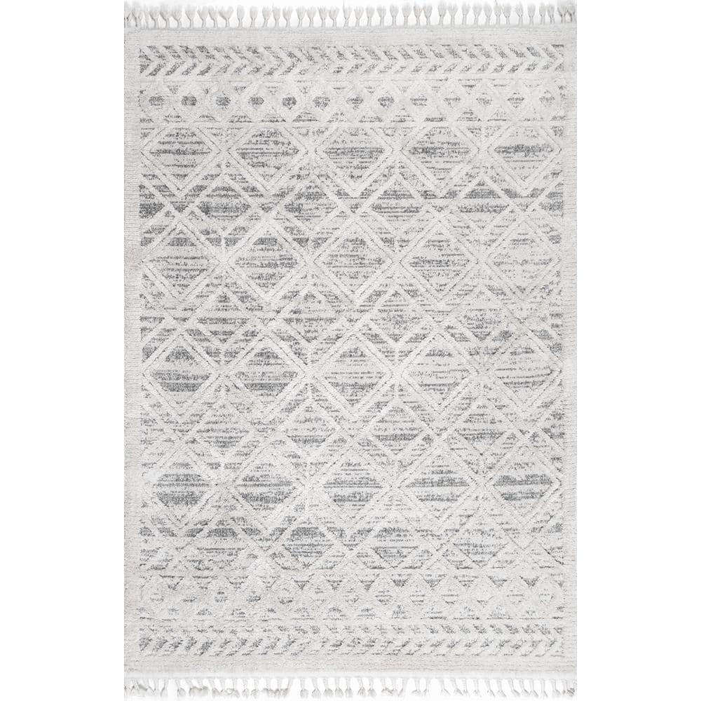 Nuloom 8x11 Ansley Moroccan Tassel Indoor Area Rug, Light Grey, Textured Bohemian Design, Plush High Pile, Stain Resistant, Bedroom, Living Room