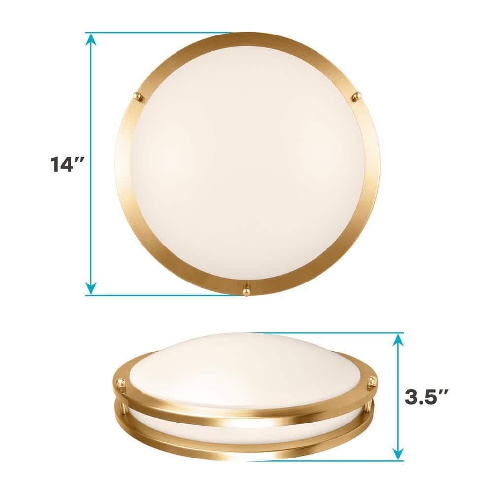 Luxrite 14 Inch LED Flush Mount Ceiling Light 5 Color Selectable Dimmable 18W 1440 Lumens ETL Listed Brushed Brass