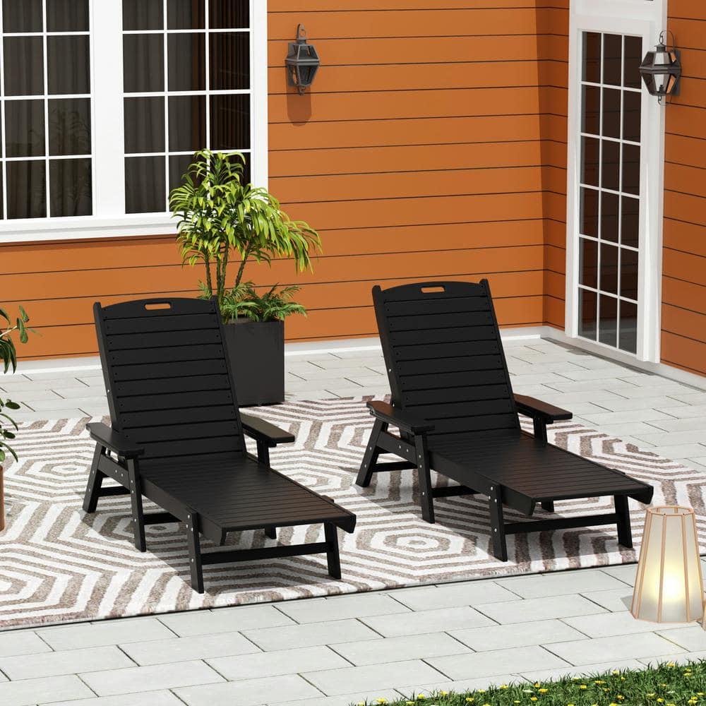Polytrends Laguna 78" Poly Weather-Resistant Outdoor Chaise Lounge (Set of 2) Black
