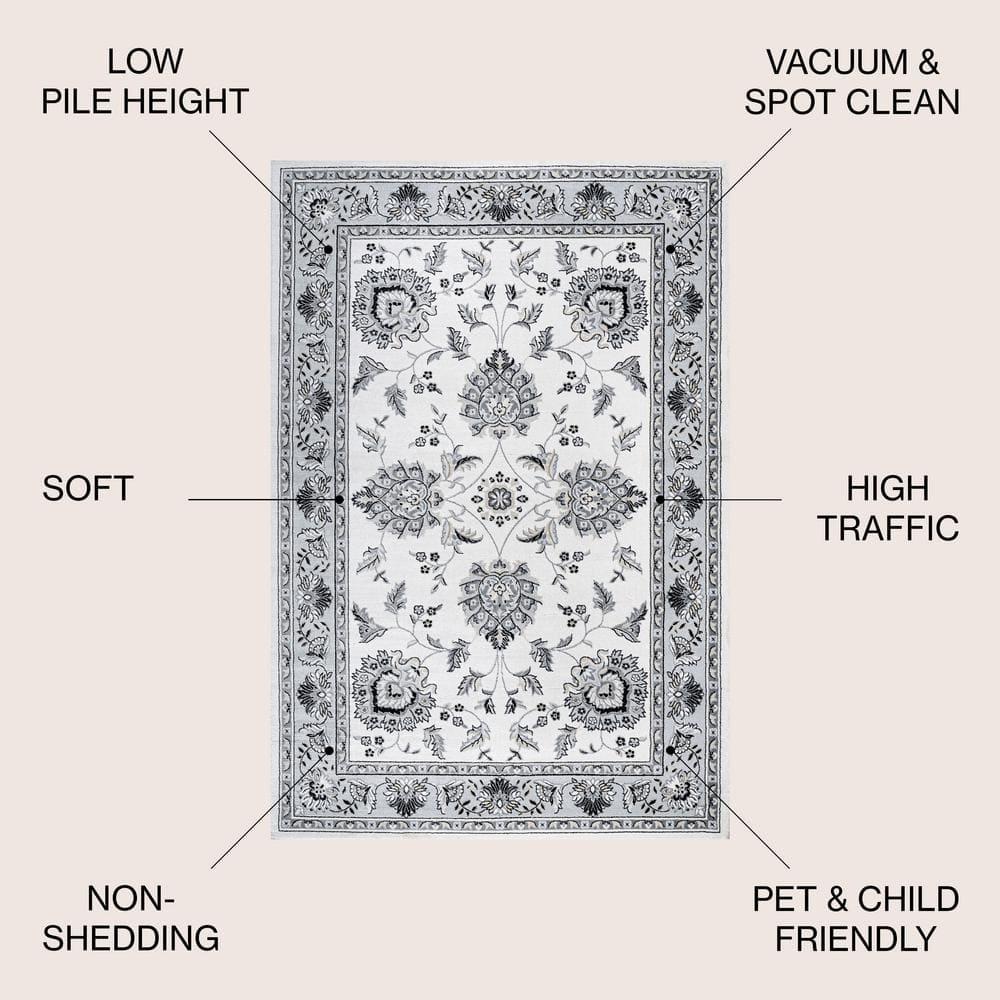 3'x 5' Cherie French Cottage Area Rug, Cream/Light Gray - JONATHAN Y