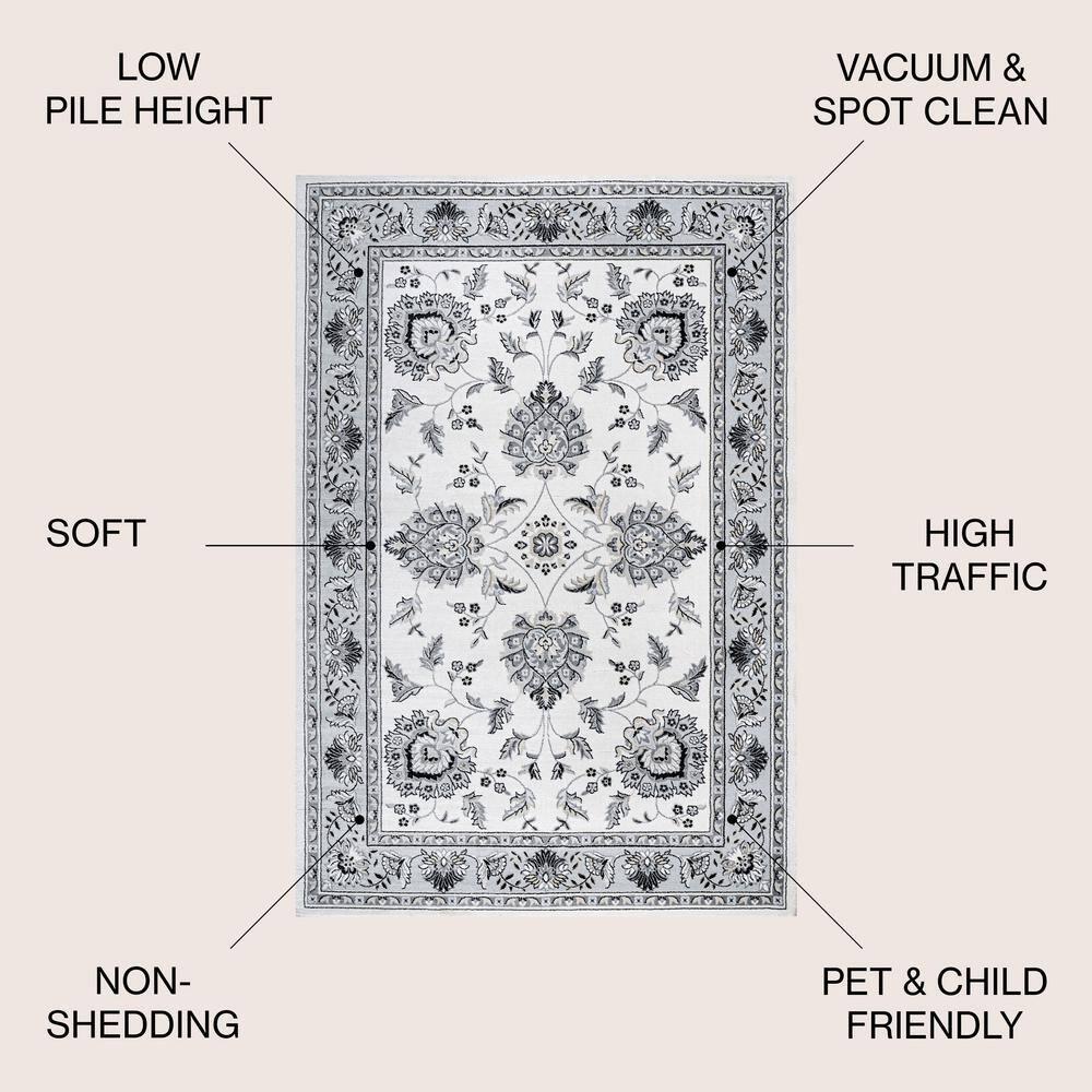 5'x 8' Cherie French Cottage Area Rug, Cream/Light Gray - JONATHAN Y
