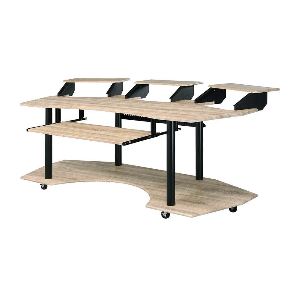 Acme Furniture Eleazar 3 Stands Computer Desk Natural Oak: Metal Frame, Veneer Surface, Hutch Storage