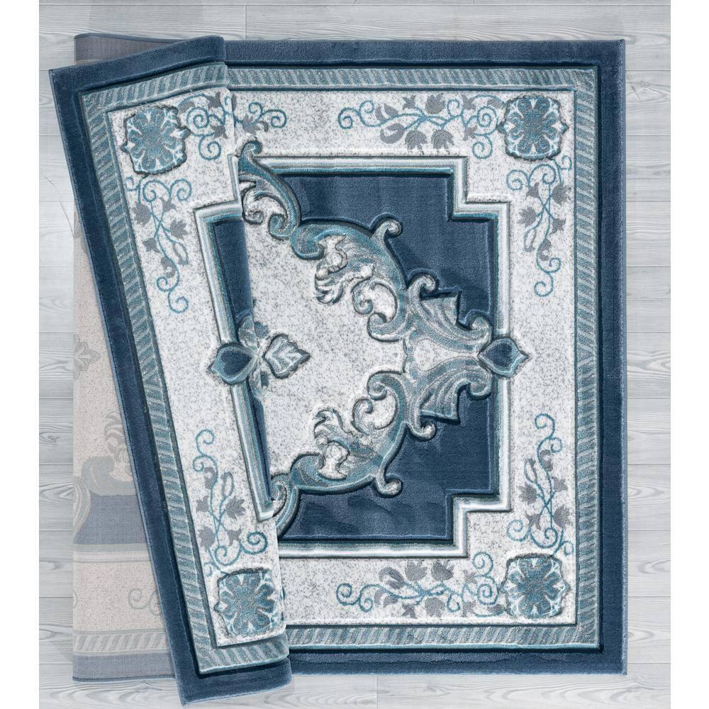 Designer Home Swan Area Rug 2050 10563 Fallon Aqua Medallion Curls 7' 10" x 10' 6" Rectangle