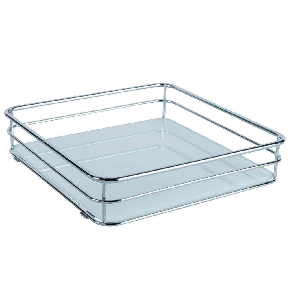 Square Vanity Tray with Glass Chrome - Elle Décor: Steel Bathroom Organizer, Perfume Display, Spot Clean