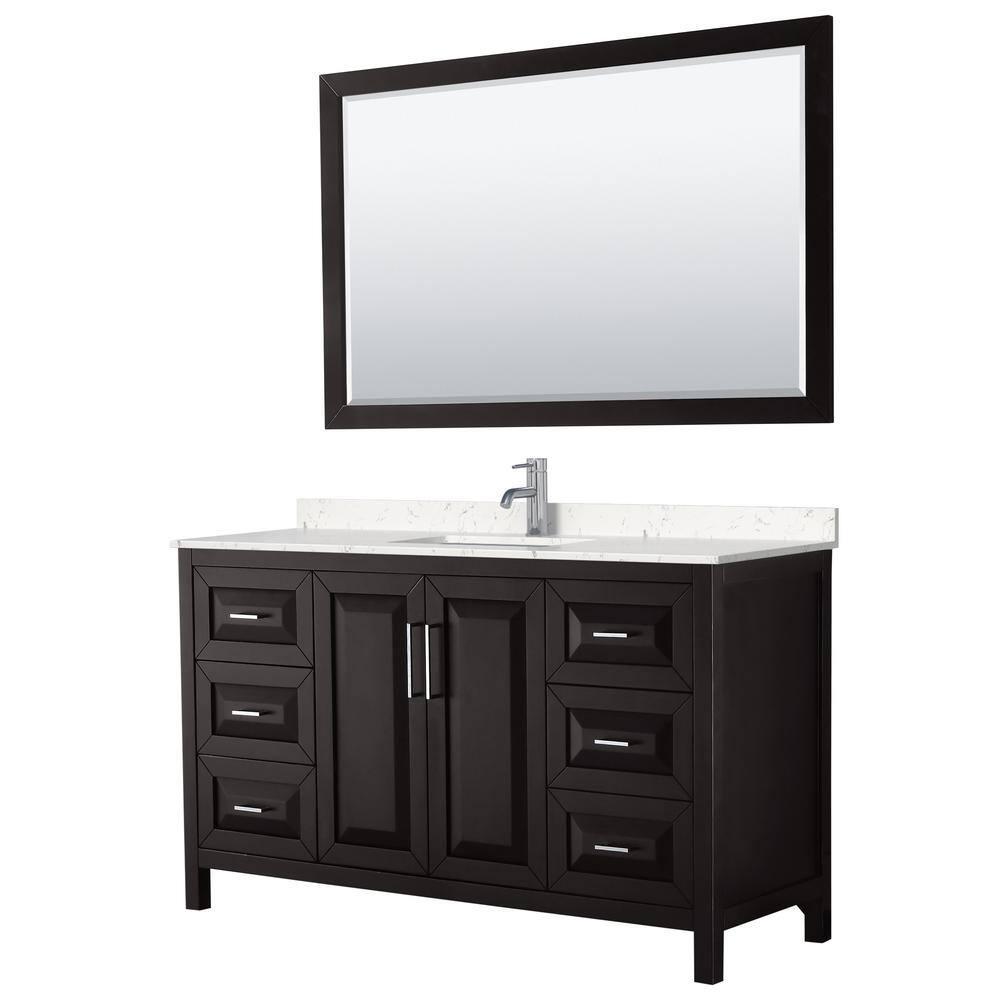 Daria 60 in.W x 22 in.D Single Vanity in Dark Espresso w/Cultured Marble Vanity Top in Light-Vein Carrara w/Basin&Mirror