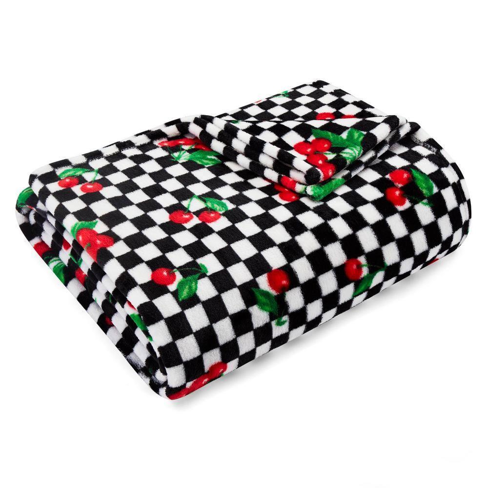 50"x70" Oversized Cherry Checker Throw Blanket Bright Red - Betseyville: Cozy Fleece, Machine Washable