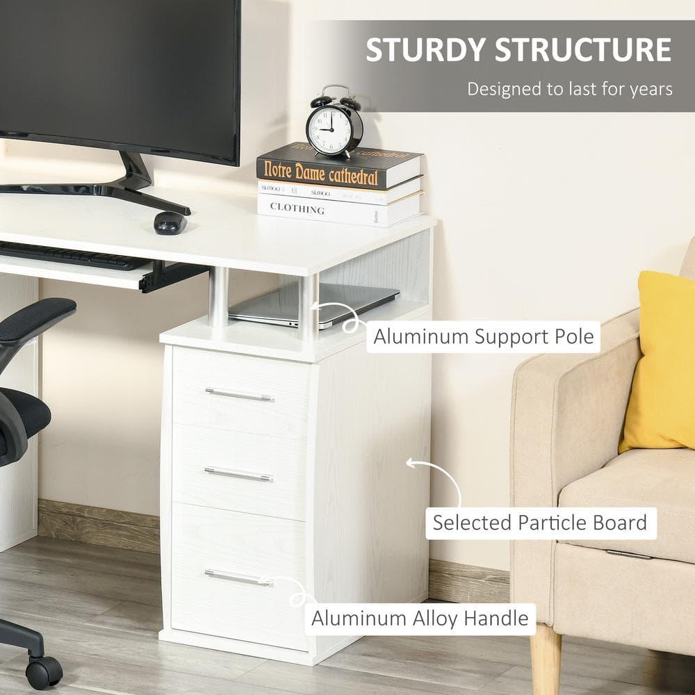HOMCOM 47" Computer Desk with Keyboard Tray and Storage Drawers, Home Office Workstation Table with Storage Shelves, White