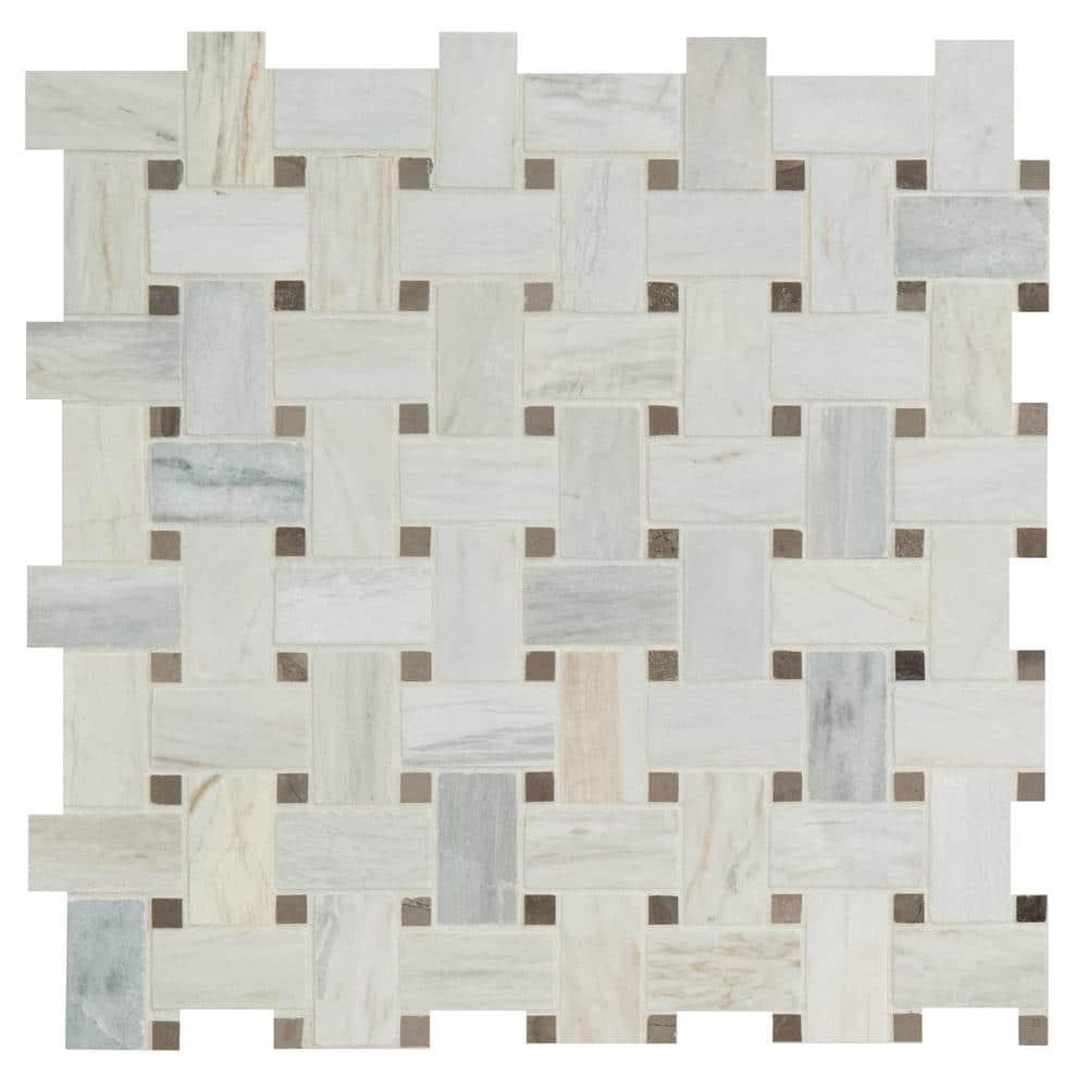 Angora Basketweave 12.5" x 12.5" Polished Marble Mosaic Floor and Wall Tile