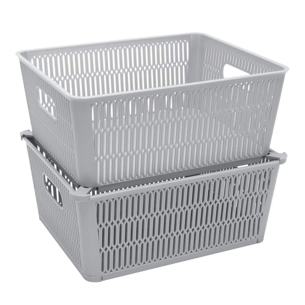 Simplify Slide 2 Stack It 2 Pack Plastic Storage Basket in Grey