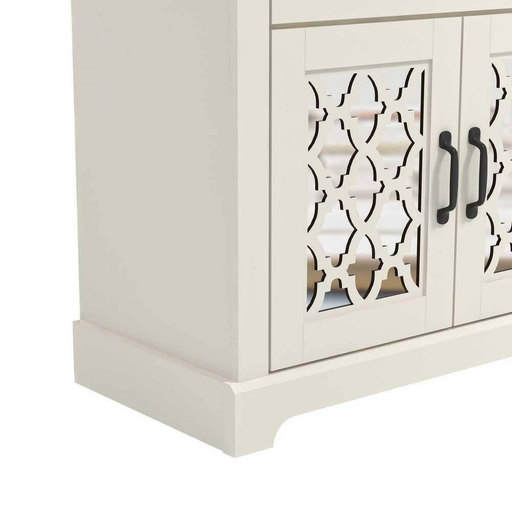 Galano Heron Ivory and Knotty Oak Wood 59.1in. 4 Door Wide Sideboard with Adjustable Shelves and Drawers Galano